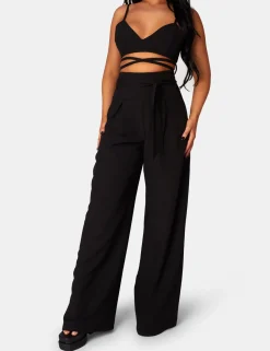 Public Desire Tie Waist Wide Leg Trousers | Women Tailoring