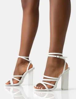 Public Desire Tobi Wide Fit Patent Strappy Square Toe High Block Heels | Women Wide Fit Heels