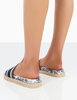 Public Desire Toile Embroidered Print Slide Sandals | Women Sliders
