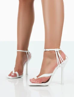 Public Desire Tory Pu Square Toe Strappy Stiletto Heels | Women Stilettos