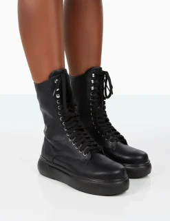 Public Desire Travis Pu Lace Up Platform Chunky Sole Boots | Women Chunky Boots