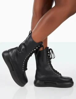 Public Desire Travis Pu Lace Up Platform Chunky Sole Boots | Women Chunky Boots