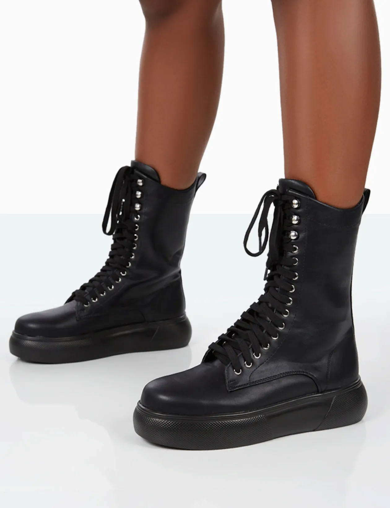 Public Desire Travis Pu Lace Up Platform Chunky Sole Boots | Women Chunky Boots