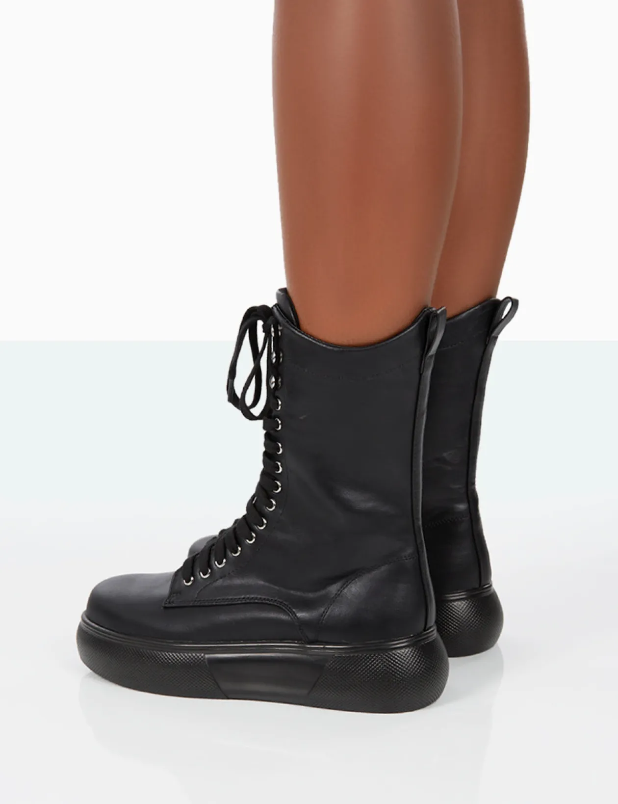 Public Desire Travis Pu Lace Up Platform Chunky Sole Boots | Women Chunky Boots