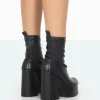 Public Desire Trix Black Stretch Pu Platform Ankle Boots | Women Chunky Boots