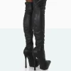 Public Desire Trixie Grain Pu Stiletto Platform Over The Knee Boots | Women Over The Knee Boots