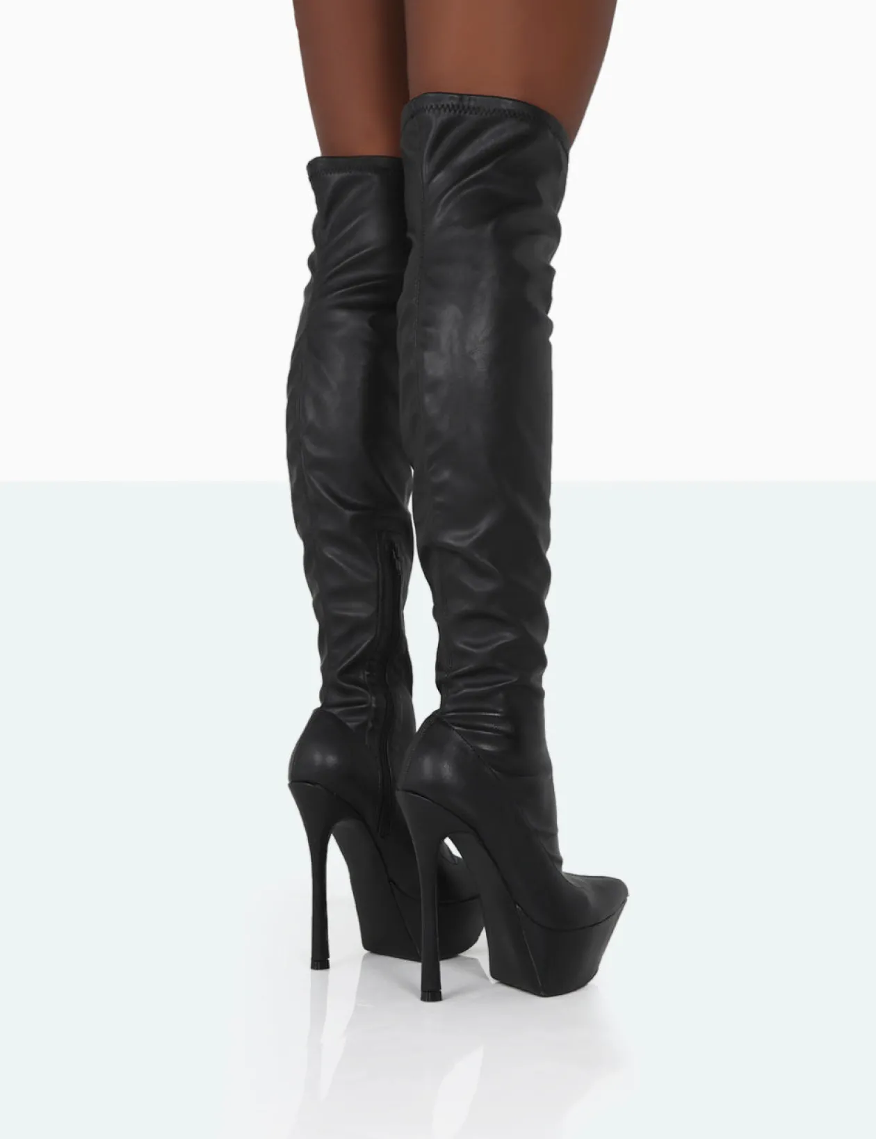 Public Desire Trixie Grain Pu Stiletto Platform Over The Knee Boots | Women Over The Knee Boots