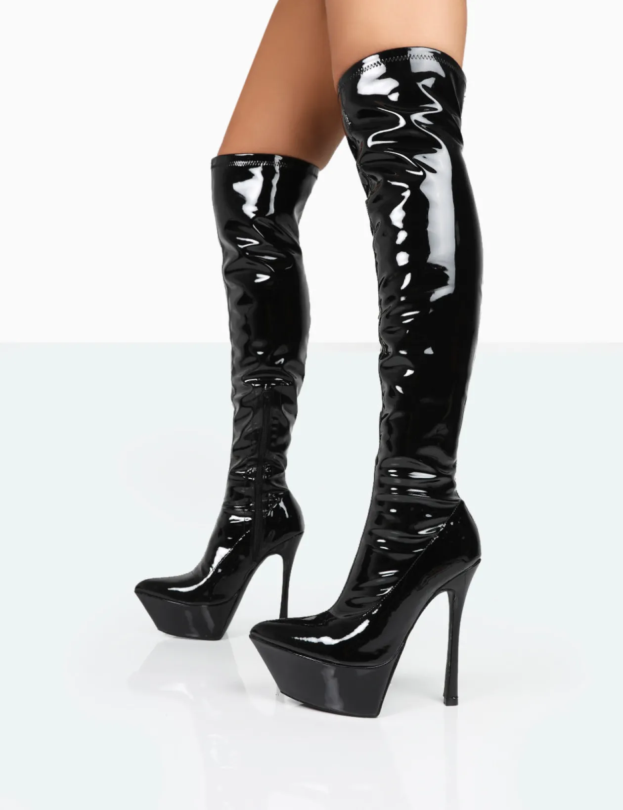 Public Desire Trixie Patent Stiletto Platform Over The Knee Boots | Women Over The Knee Boots