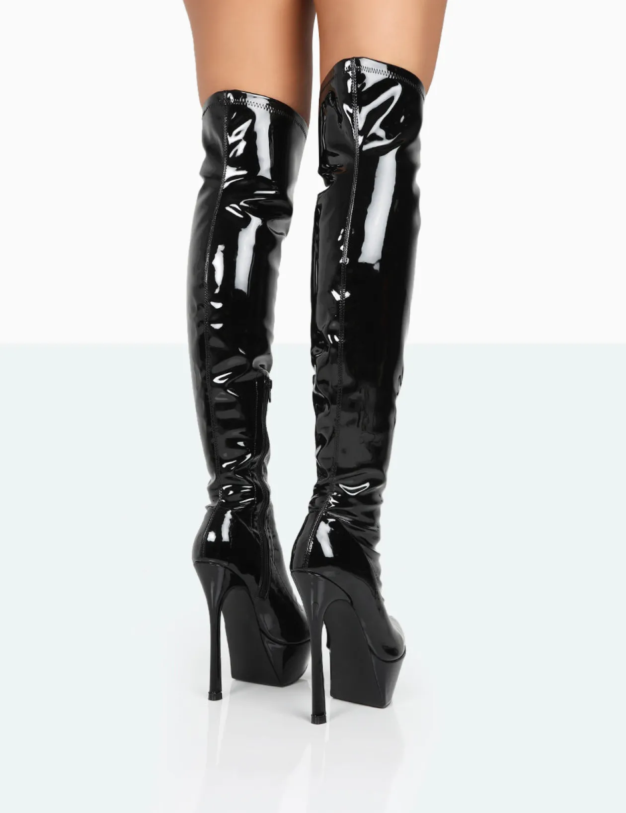 Public Desire Trixie Patent Stiletto Platform Over The Knee Boots | Women Over The Knee Boots