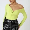 Public Desire Twist Wrap Gather Long Sleeve Bodysuit | Women Bodysuits