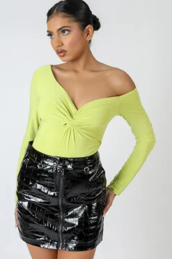 Public Desire Twist Wrap Gather Long Sleeve Bodysuit | Women Bodysuits
