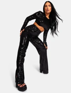 Public Desire Ultimate Sequin Wide Leg Trouser | Women Trousers