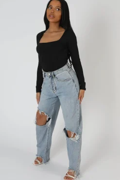 Public Desire Underbust Seam Square Neck Bodysuit | Women Bodysuits