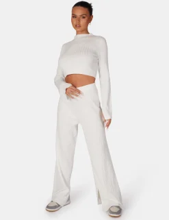 Public Desire V Front Wide Leg Ribbed Knitted Trousers | Women Knitwear