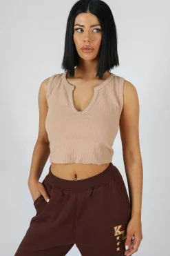 Public Desire V Neck Sleeveless Ribbed Crop Top | Women Tops