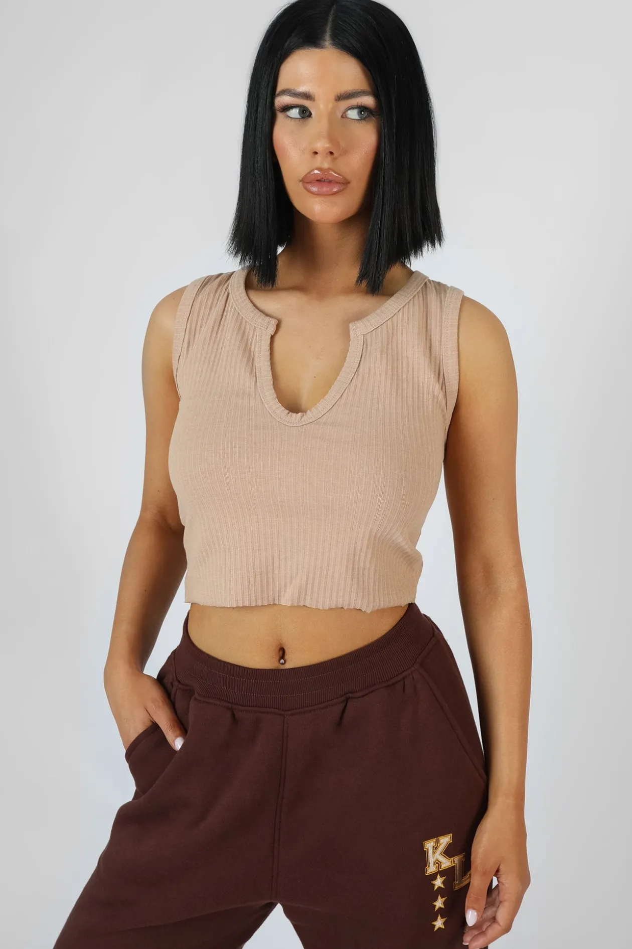 Public Desire V Neck Sleeveless Ribbed Crop Top | Women Tops
