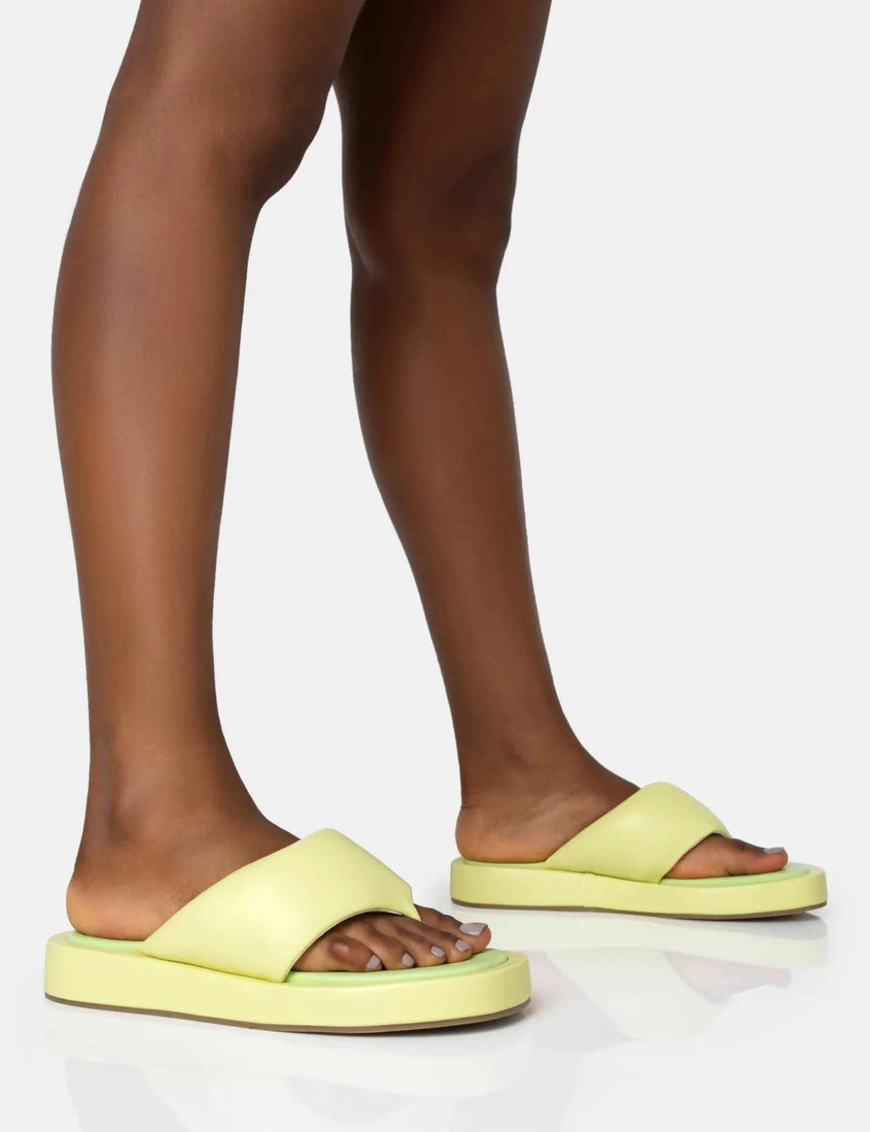 Public Desire Vacay Lime Contrast Padded Square Toe Flip Flop Sandals | Women Chunky Sandals