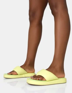 Public Desire Vacay Lime Contrast Padded Square Toe Flip Flop Sandals | Women Chunky Sandals