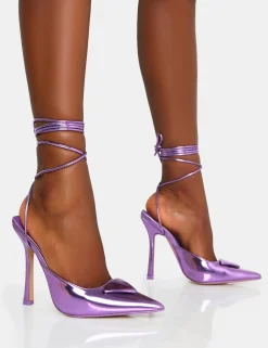 Public Desire Vada Mirror Slingback Lace Up Pointed Toe Stiletto Heels | Women Court Heels