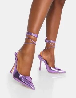 Public Desire Vada Mirror Slingback Lace Up Pointed Toe Stiletto Heels | Women Court Heels