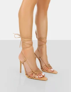 Public Desire Valencia Pu Strappy Lace Up Pointed Toe Stiletto Heels | Women Stilettos