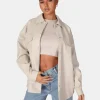 Public Desire Vegan Leather Pocket Oversized Shacket | Women Outerwear & Jackets