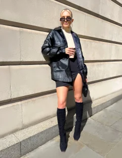 Public Desire Vegan Leather Pocket Oversized Shacket | Women Outerwear & Jackets