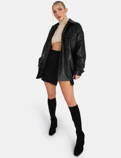 Public Desire Vegan Leather Pocket Oversized Shacket | Women Outerwear & Jackets