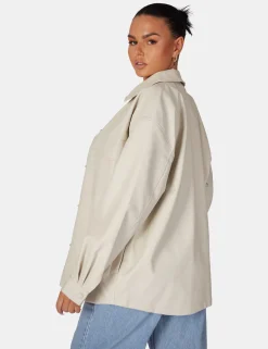 Public Desire Vegan Leather Pocket Oversized Shacket | Women Outerwear & Jackets