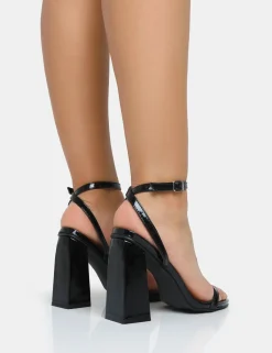 Public Desire Vella Patent Barely There Round Toe Block Heels | Women Barely There Heels