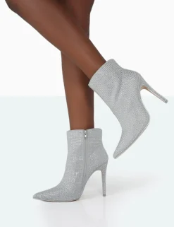 Public Desire Verona Wide Fit Sparkly Diamante Stiletto Ankle Boots | Women Wide Fit Ankle Boots