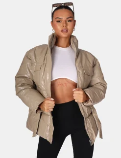 Public Desire Vinyl Belted Puffer | Women Outerwear & Jackets