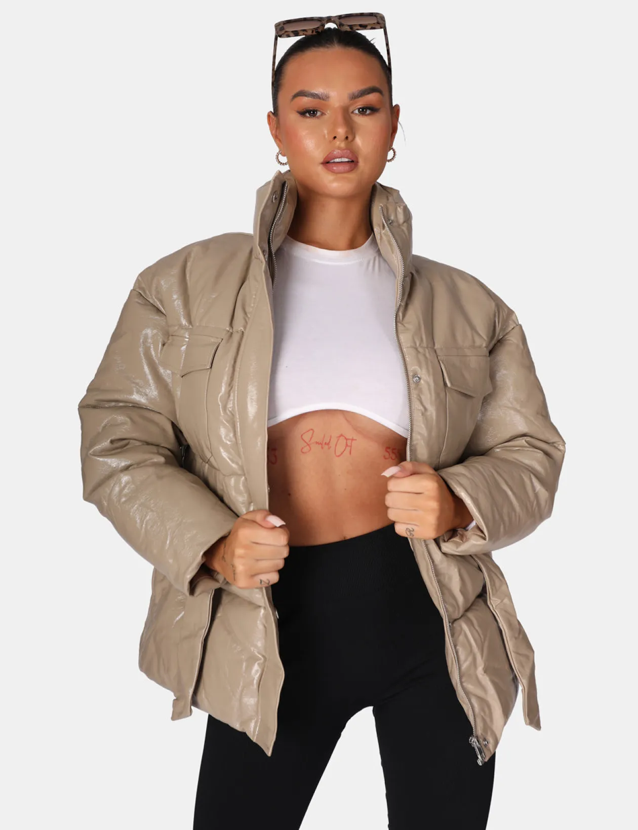 Public Desire Vinyl Belted Puffer | Women Outerwear & Jackets