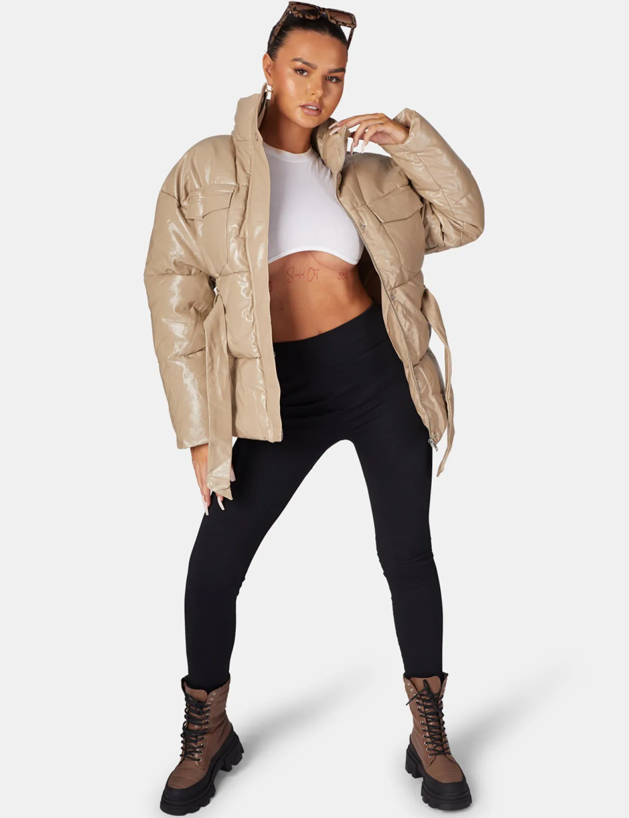 Public Desire Vinyl Belted Puffer | Women Outerwear & Jackets