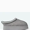 Public Desire Vixon Charcoal Grey Faux Suede Embroidered Slipper Platform Boots | Women Ultra Mini Boots