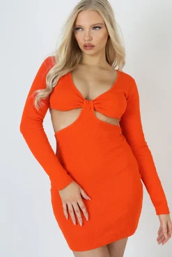 Public Desire Waist Cut Out Long Sleeve Mini Dress | Women Dresses