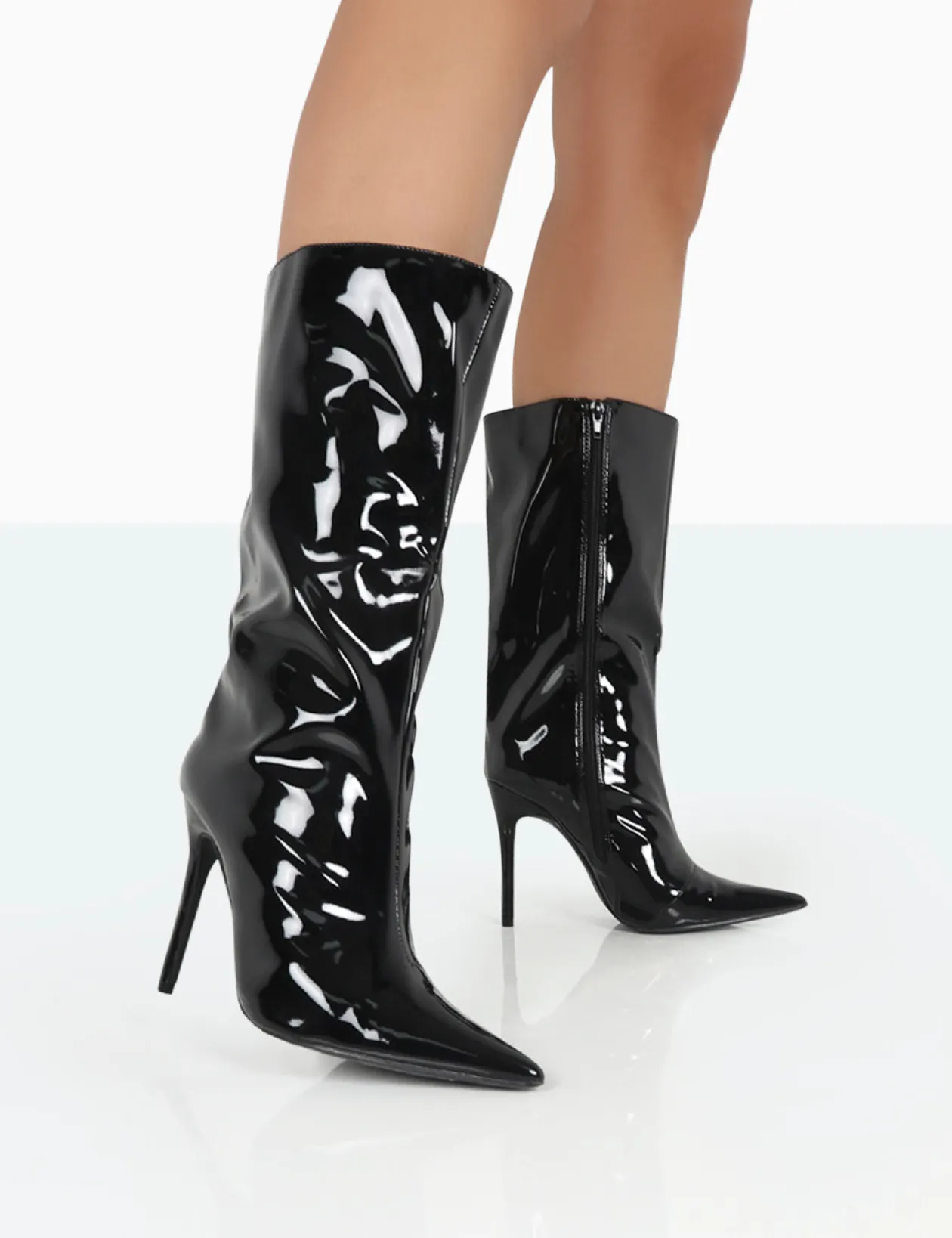 Public Desire Wanda Patent Pu Pointed Toe Stiletto Knee High Boots | Women Knee High Boots