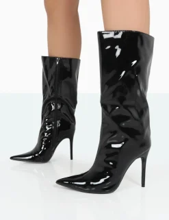 Public Desire Wanda Patent Pu Pointed Toe Stiletto Knee High Boots | Women Knee High Boots