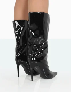 Public Desire Wanda Patent Pu Pointed Toe Stiletto Knee High Boots | Women Knee High Boots