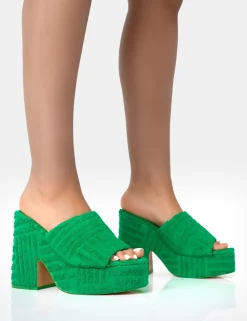Public Desire Wavez Terry Towelling Round Toe Platform Block Heel Mules | Women Platform Heels