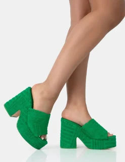Public Desire Wavez Terry Towelling Round Toe Platform Block Heel Mules | Women Platform Heels