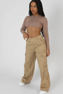 Public Desire Wide Leg Pocket Detail Cargo Trouser | Women Trousers