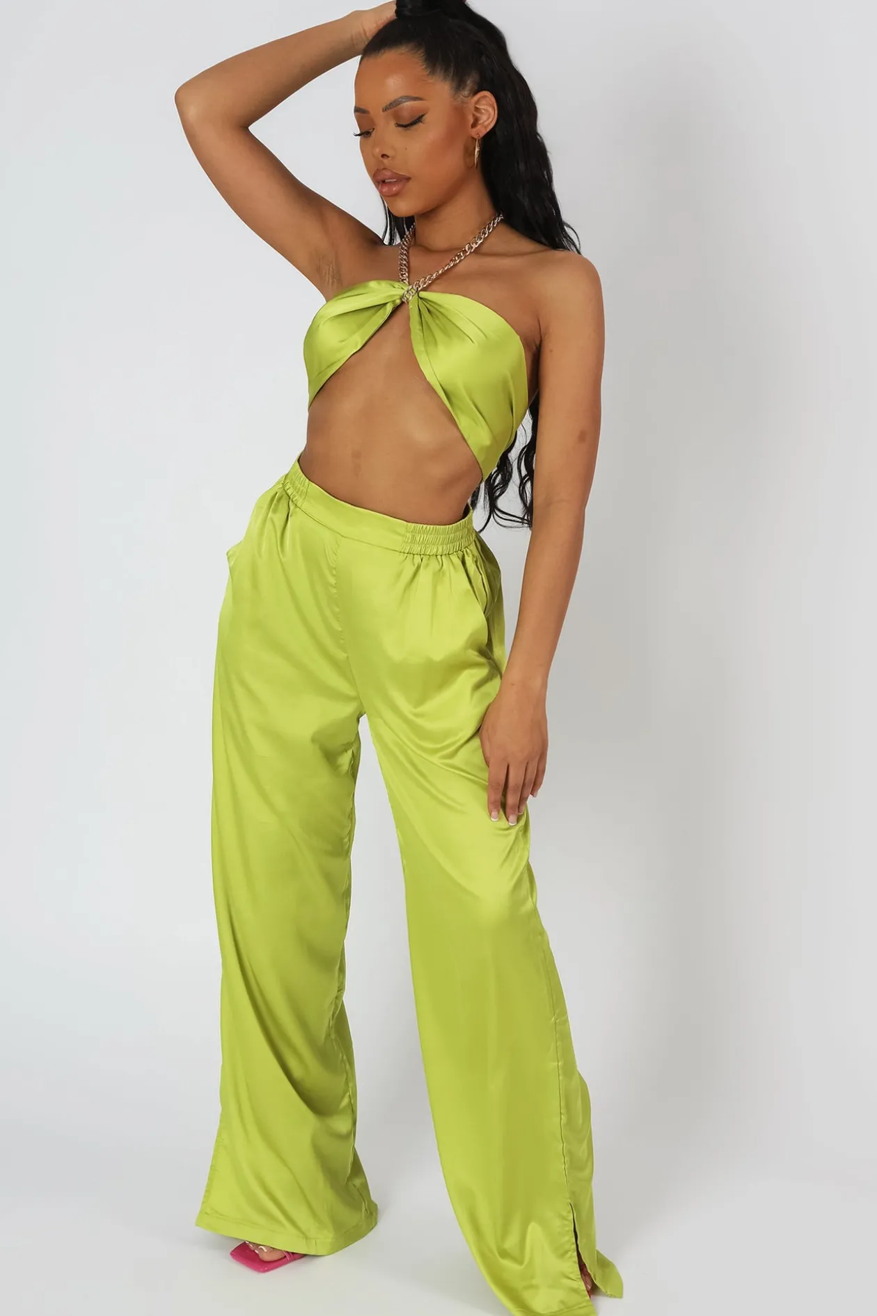 Public Desire Wide Leg Satin Trousers | Women Trousers