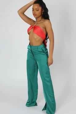 Public Desire Wide Leg Split Hem Satin Tailored Trousers | Women Tailoring