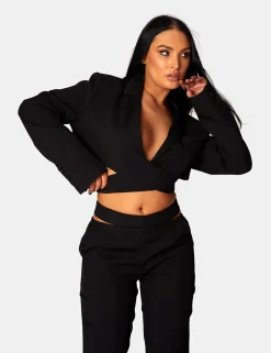 Public Desire Wrap Front Cropped Blazer | Women Outerwear & Jackets