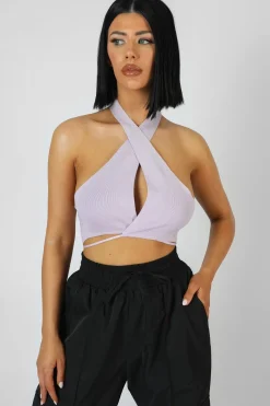 Public Desire Wrap Front Halter Crop Top | Women Knitwear
