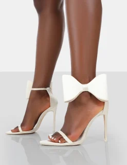 Public Desire Zeal Off Satin Strappy Bow Ankle Detail Stiletto Heels | Women Barely There Heels