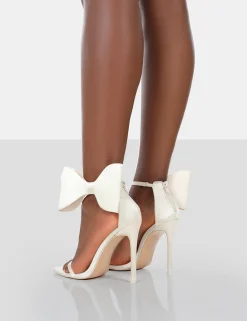 Public Desire Zeal Off Satin Strappy Bow Ankle Detail Stiletto Heels | Women Barely There Heels