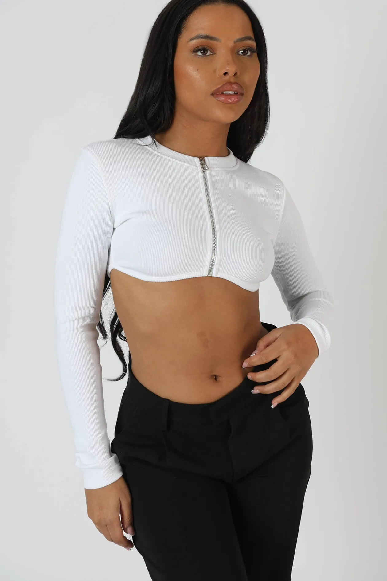 Public Desire Zip Through Underbust Ribbed Top | Women Tops
