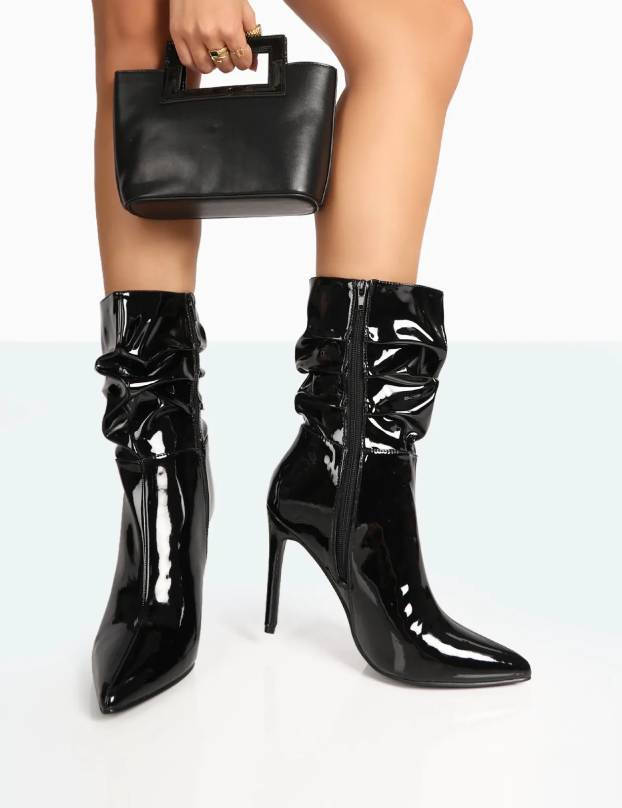 Public Desire Zurich Patent Croc Stiletto Ankle Pointed Heeled Boots | Women Heeled Boots
